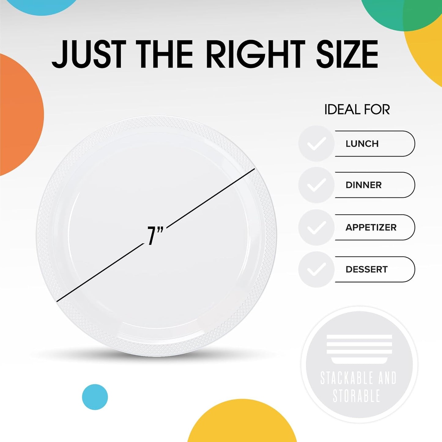 Party Solids Clear Plastic Plates Bulk 7" Clear Disposable Plates For Party Supplies 600 Pieces Disposable Dinner Plate Heavy Duty 350 GSM Plate Sets, Plastic Dinnerware Sets