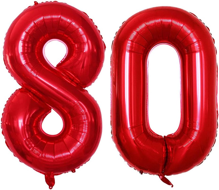 GOER Number 80 Balloons for 80th Birthday Party Decorations,42 Inch Jumbo Foil Helium Balloons for 80th Anniversary (Red)