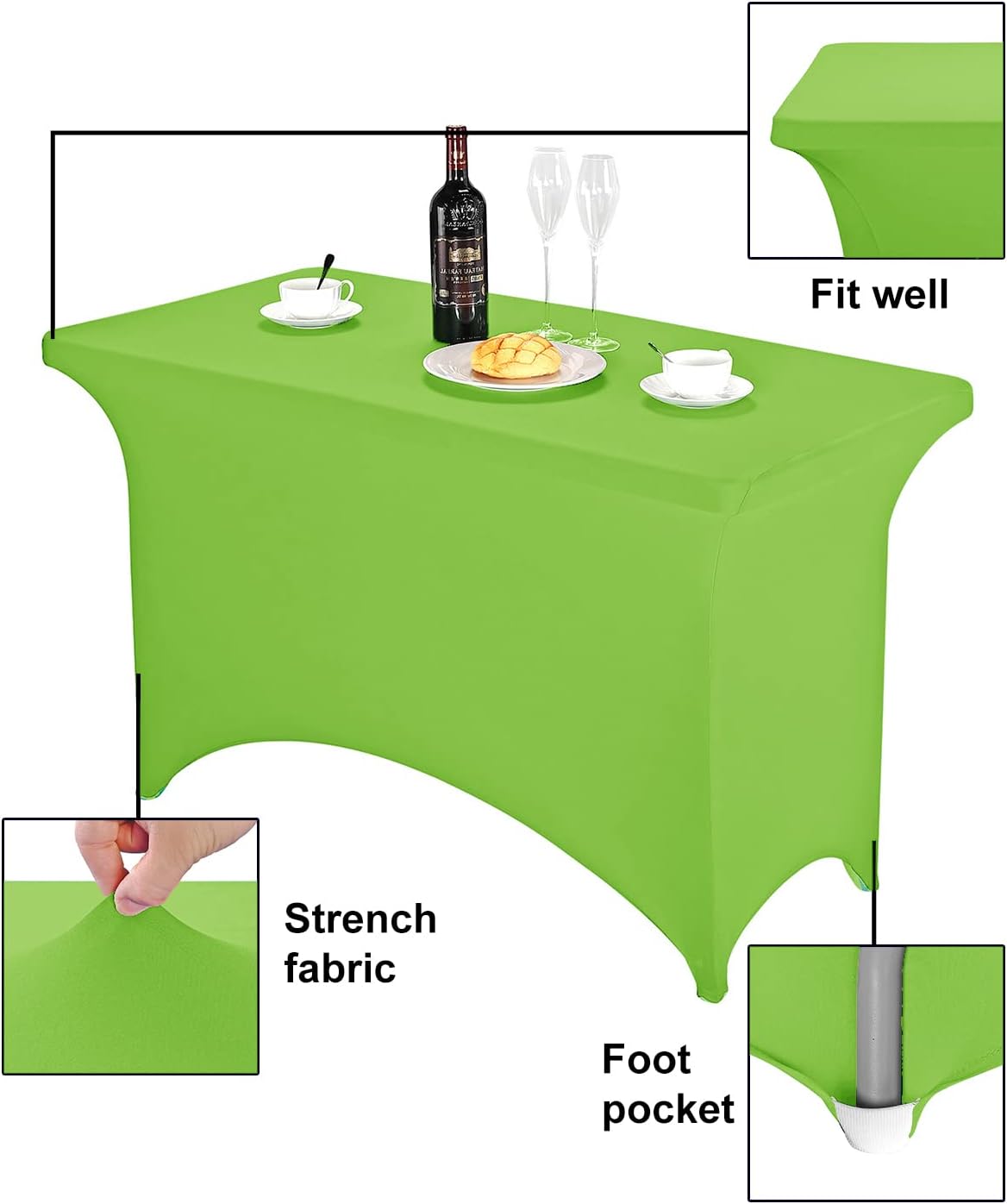 FORLIFE Spandex Table Cover - Fitted 4ft Rectangular Tablecloth, Stretch Patio Cover, Universal for Wedding, Banquet, Party (Apple Green)