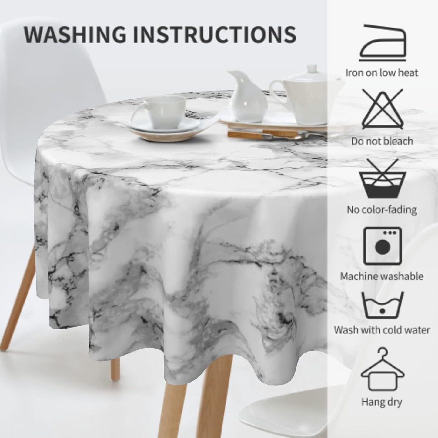 Giwawa White Marble Tablecloth Round 60 Inch, Black Grey Marbling Granite Surface Texture Decorative Table Cover for Kitchen Dinning Party, Waterproof Stain & Wrinkle Resistant