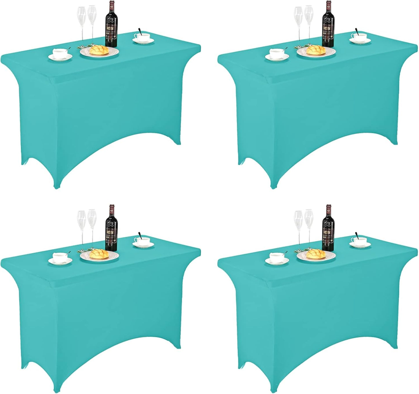 FORLIFE 4Pack Spandex Table Covers，Fitted Tablecloth for Rectangular Tables, Stretch Patio Table Covers, Universal Spandex Table Cover for Wedding, Banquet, Party (4ft, Turquoise)