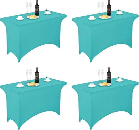 FORLIFE 4Pack Spandex Table Covers，Fitted Tablecloth for Rectangular Tables, Stretch Patio Table Covers, Universal Spandex Table Cover for Wedding, Banquet, Party (4ft, Turquoise)