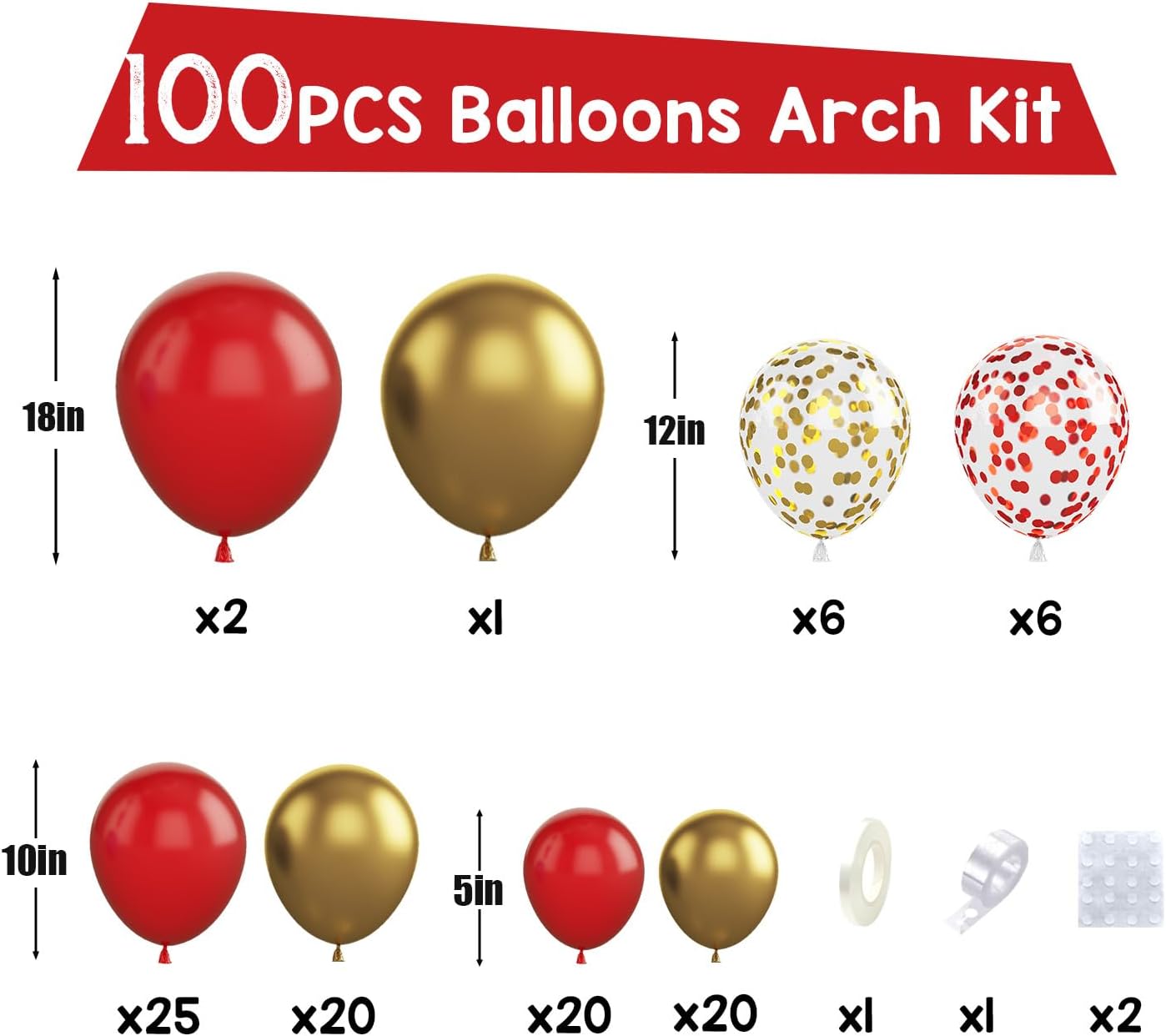 Red and Gold Balloon Arch Kit, 100Pcs Gold Red Balloon Garland Kit Metallic Golden Party Balloons Confetti Balloons for Valentines Day Decorations Birthday Anniversary Party Baby Shower Wedding