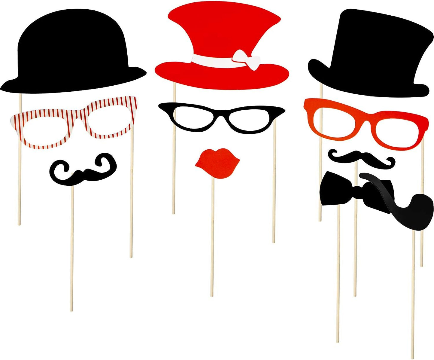 Gejoy 60 Pieces Photo Booth Props DIY Kit Graduation Funny Selfie Props Accessories for Wedding Prom Party Supplies Favors with Mustache on a Stick, Hats, Glasses, Mouth, Bowler, Bowties