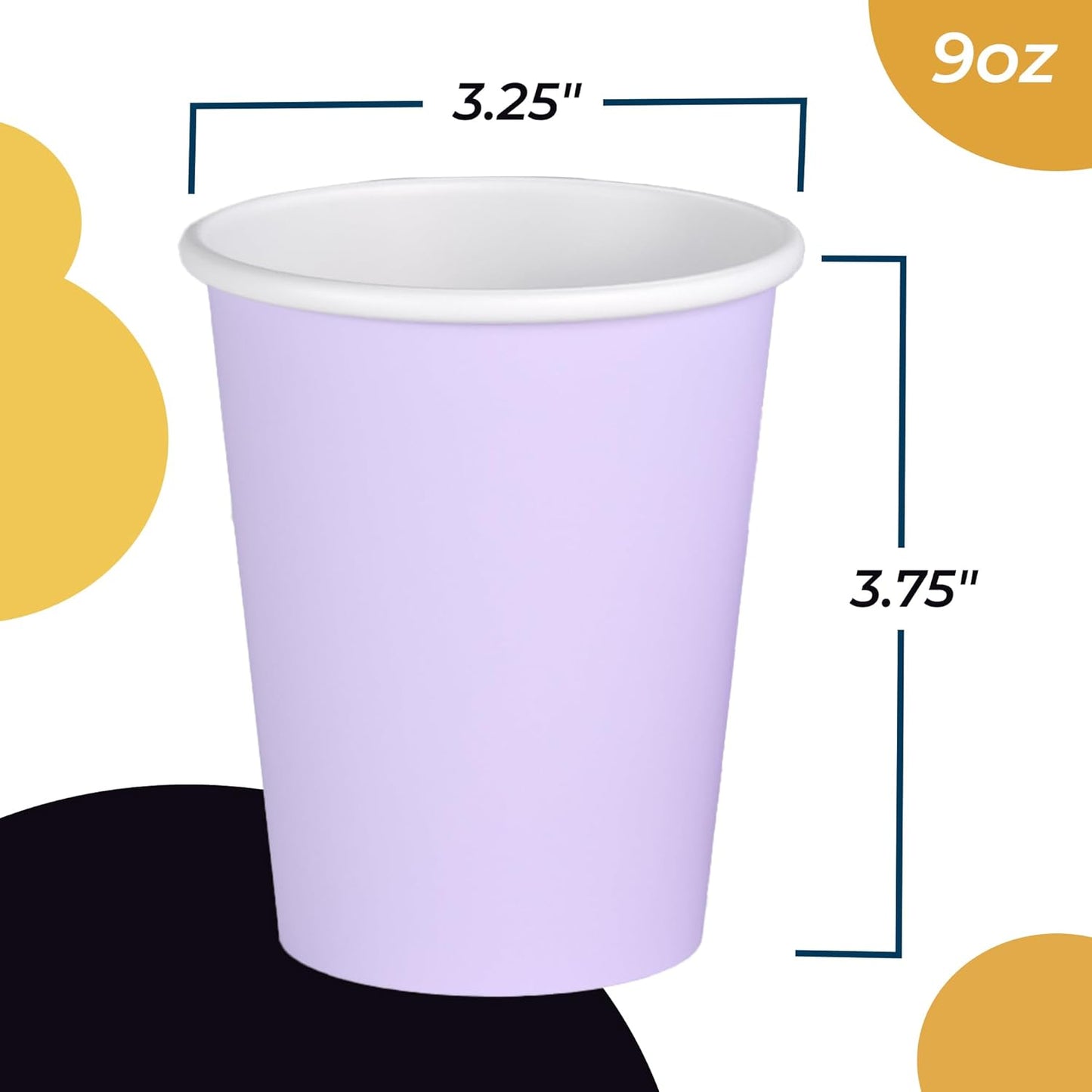 Party Solids Lavender Paper Cups 9 oz Durable Disposable Cups 1000 Paper Tumblers for Hot Drinks and Cold Drinks Thick 280 GSM Hot Cup for Tea & Coffee Cup To Go Fun Colors for Parties & Events