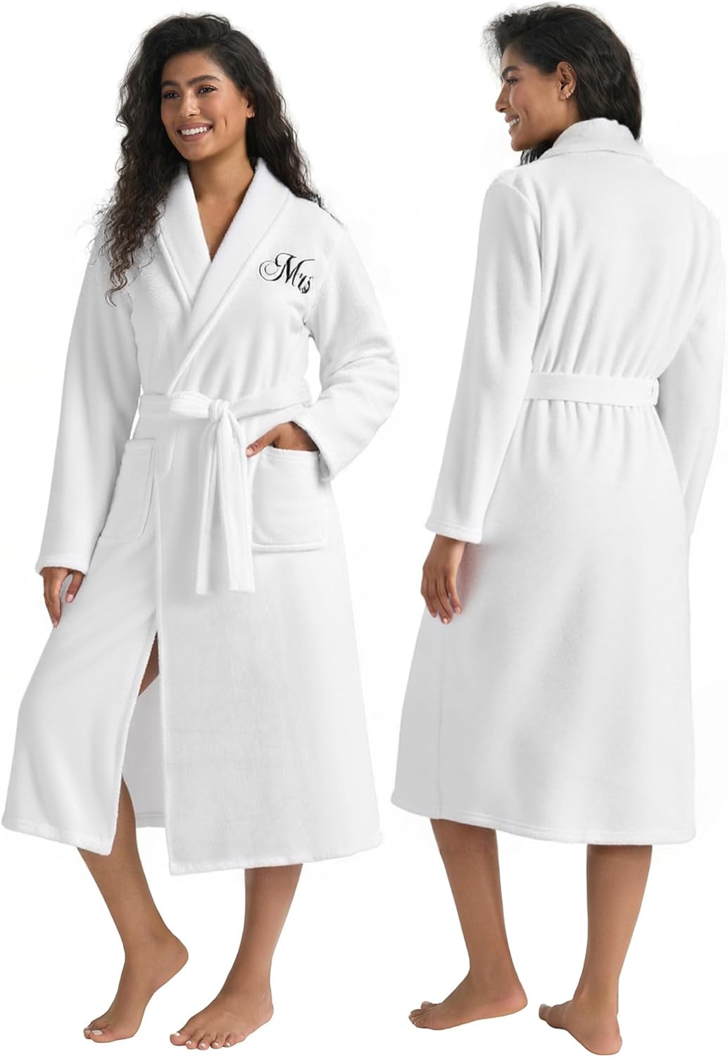 AW BRIDAL 2Pcs Mr and Mrs Robes for Couples Fleece, Matching Long Hooded Robes for Men Women, His and Hers Wedding Gifts