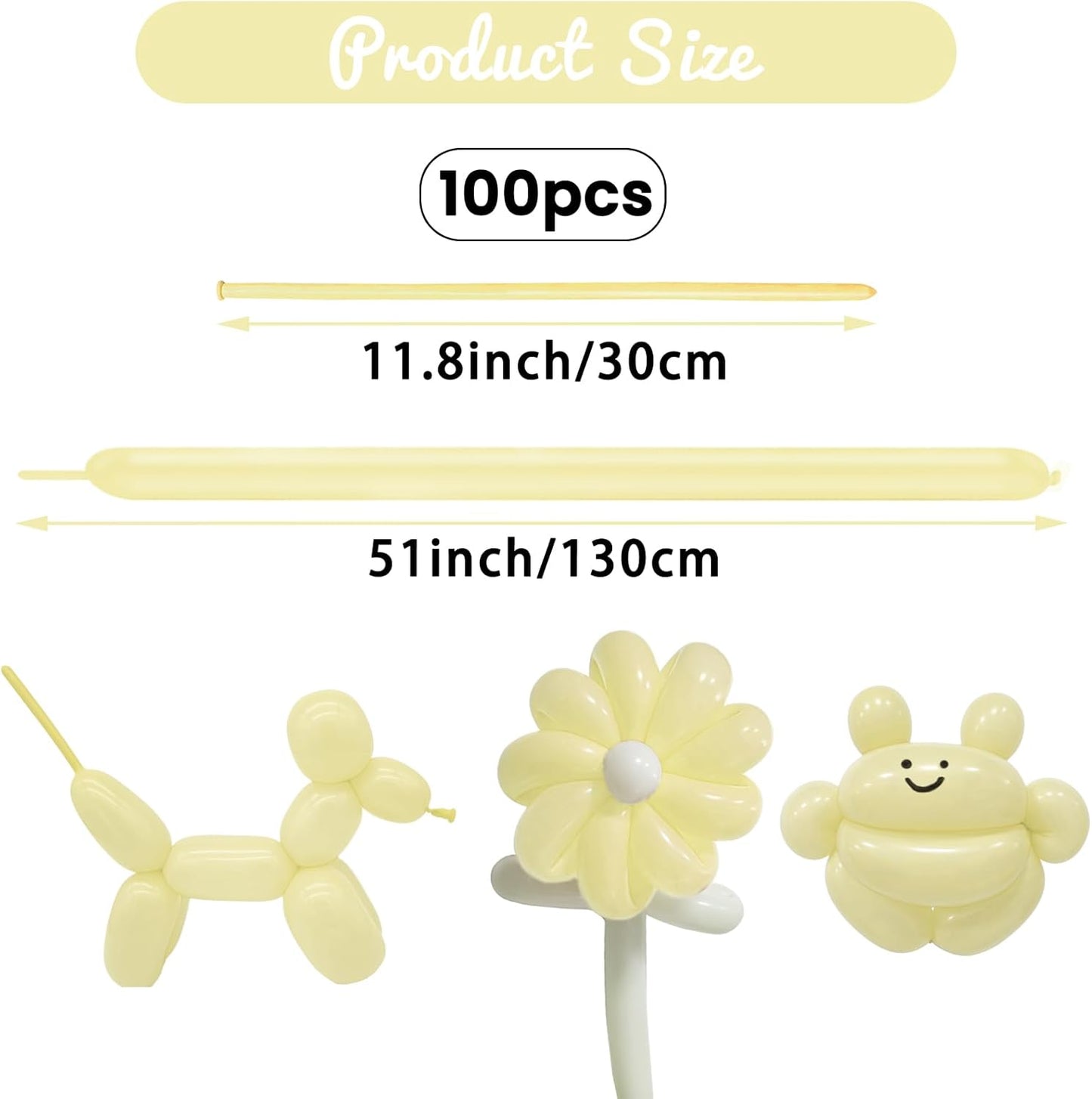 100Pcs Pastel Yellow 260 Balloons, Long Balloon for Tying Balloon Arch, Long Skinny Balloons for Twisting Ballons Animal balloons Birthday Party Wedding Festival Decorations