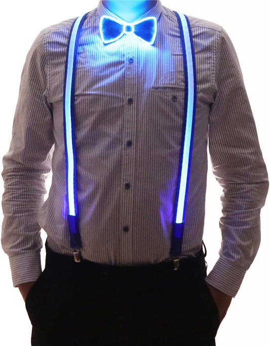 2 Pcs/Set, Light Up Men's LED Suspenders And Bow Tie, Perfect for Music Festival Halloween Costume Party, Christmas