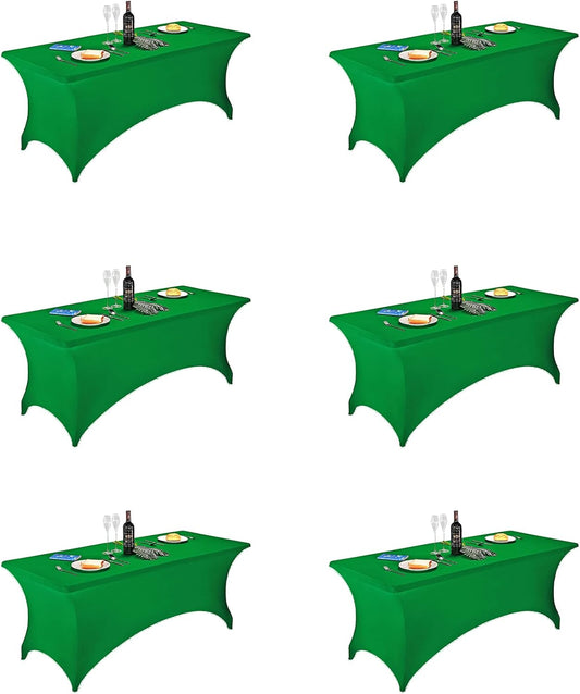 FORLIFE 6Pack Spandex Table Covers 6ft，Fitted Tablecloth for 6ft Rectangular Tables, Stretch Patio Table Covers, Universal Spandex Table Cover for Wedding, Banquet, Party - Emerald