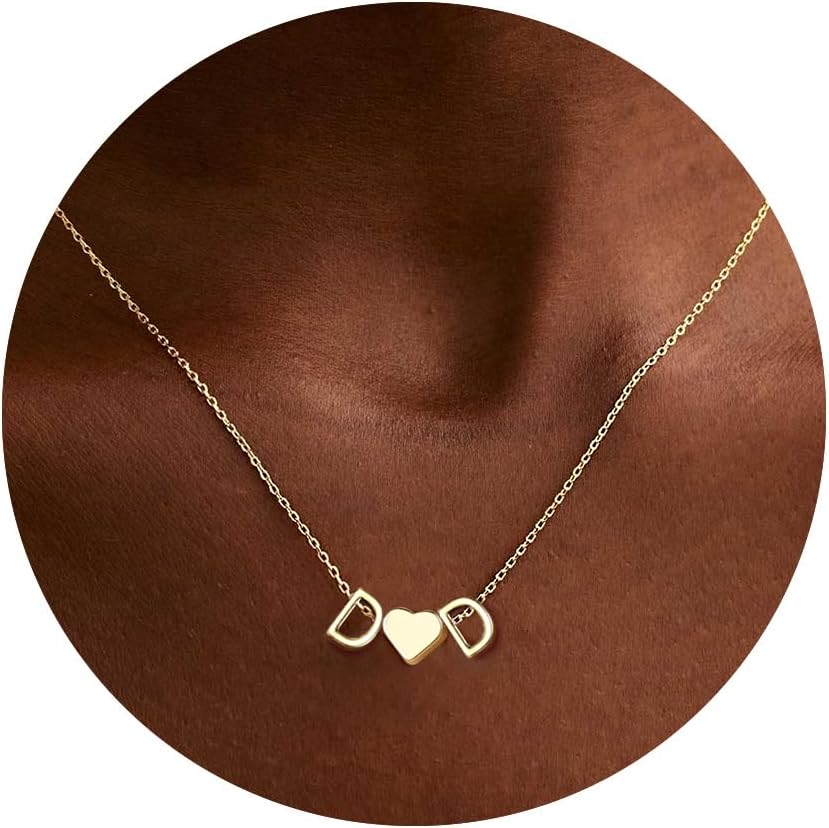 Turandoss Heart Initial Necklace for Women Teen Girls, 14K-Gold-Plated Dainty Letter A-Z Initial Necklace with Heart, Personalized Jewelry Birthday Gifts for Women