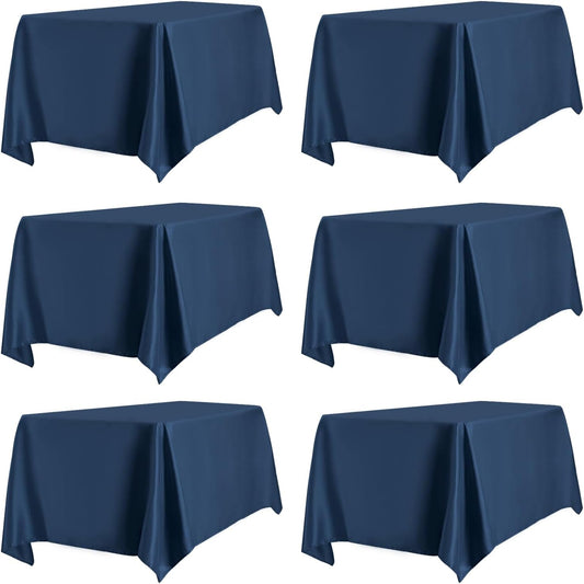 PureFit 6 Pack Rectangle Navy Blue Table Cloths 90 x 156 Inch for 8Ft Tables, Stain and Wrinkle Resistant Table Linens for Home Use, Wedding, Party, Banquet and Camping