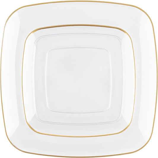 PLASTICPRO Square Clear Plastic Organic Design Party Plates includes 64 7.25'' & 64 10'' Premium heavyweight Elegant Disposable Tableware Dishes
