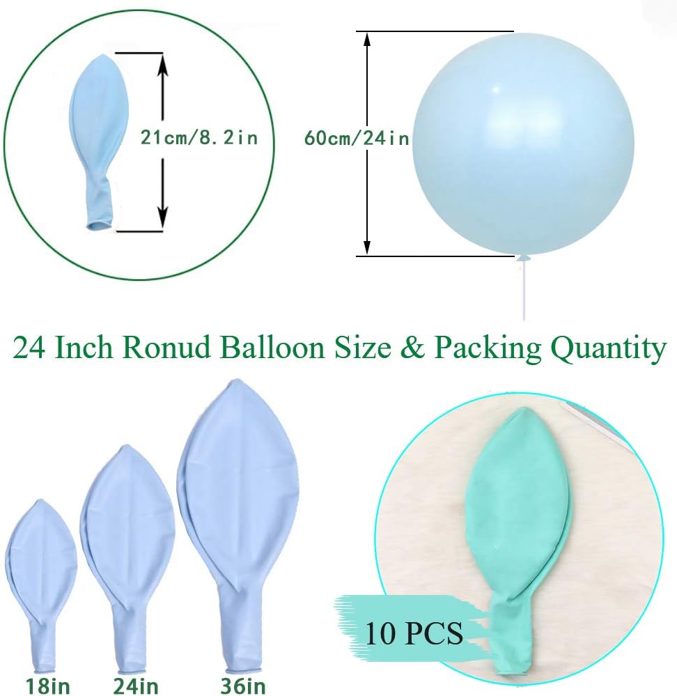 24 Inch Latex Round Balloons 10 Pack Macaron Teal Blue Thick Big Balloons for Photo Shoot Wedding Baby Shower Birthday Party Decorations by IN-JOOYAA