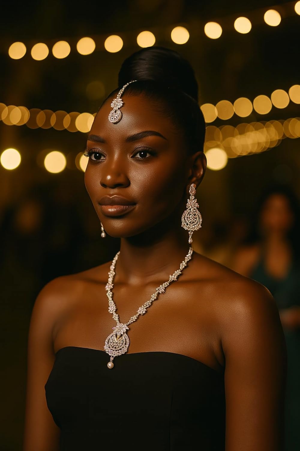 Touchstone Indian jewelry sets for women maang tikka wedding guest gold necklace bollywood jewellery set pageant elegant prom bride accessories western crystal chunky rhinestone necklaces