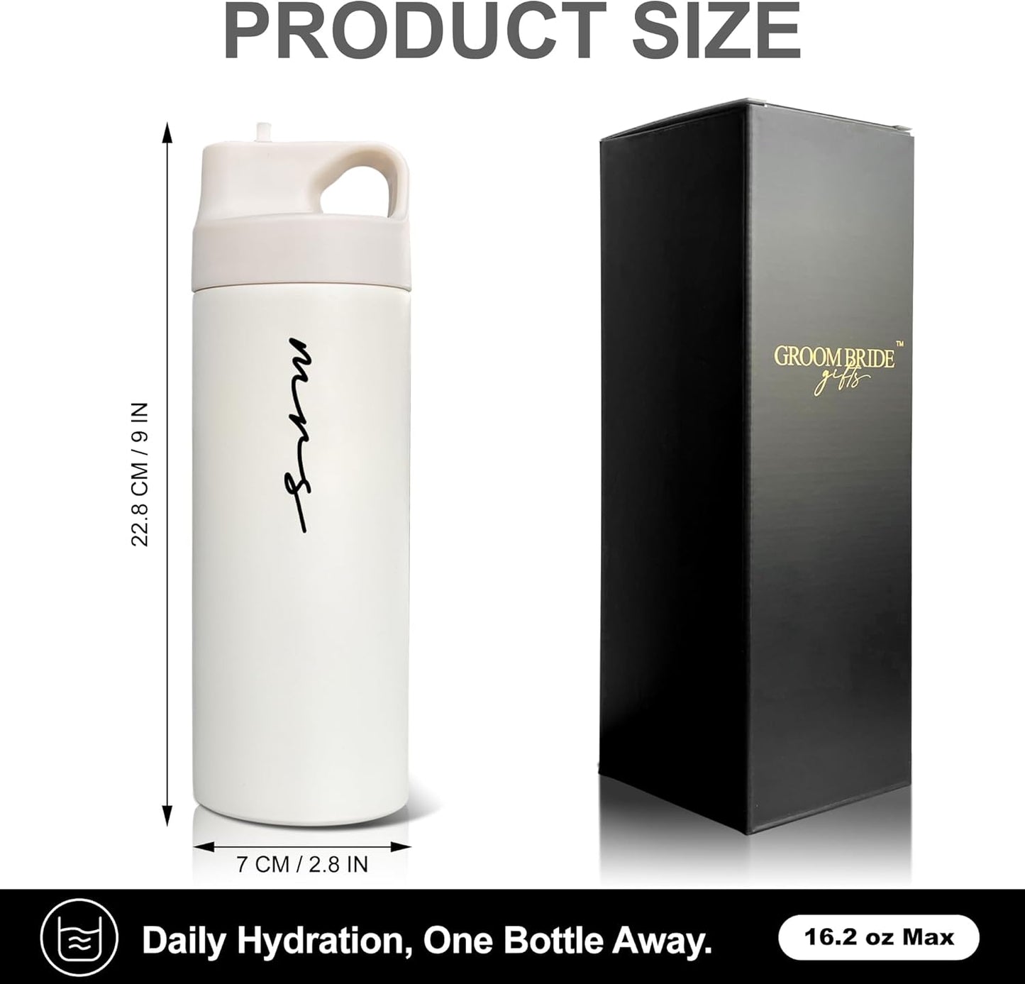 Water Bottles for Bride, Gifts for Bridal Shower Engagement Wedding and Married Couples Anniversary