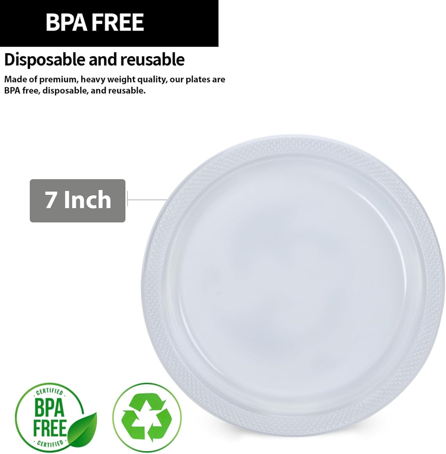 Hanna K. Signature Clear Plastic Plates 7 Inch - 600 count - Plastic Solid Round Party Plates For Weddings, BBQs, Birthday Plates - Disposable Clear Plates - Plastic Dessert Plates