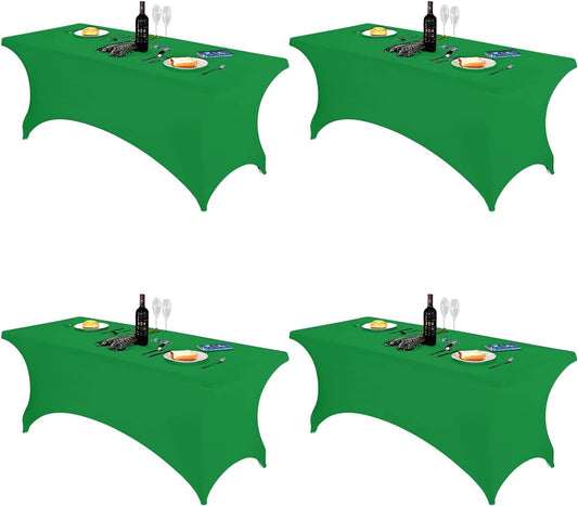 FORLIFE 4Pack Spandex Table Covers，Fitted Tablecloth for Rectangular Tables, Stretch Patio Table Covers, Universal Spandex Table Cover for Wedding, Banquet, Party (6ft, Emerald)