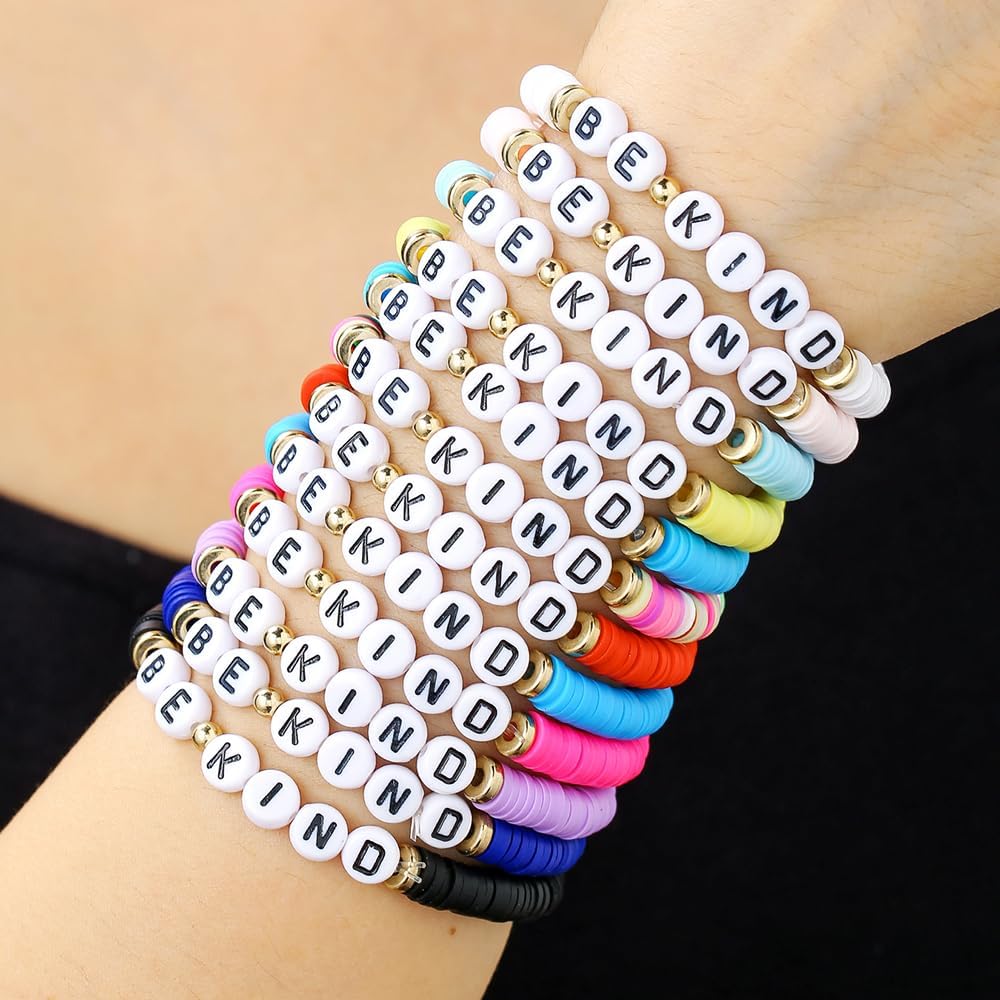 Heishi Surfer Clay Bead Bracelets Set for Women - Preppy Smile Evil Eye Beaded Stretch Bracelets Elastic Layering Friendship Bracelets- Stackable Boho Disc Summer Jewelry Set