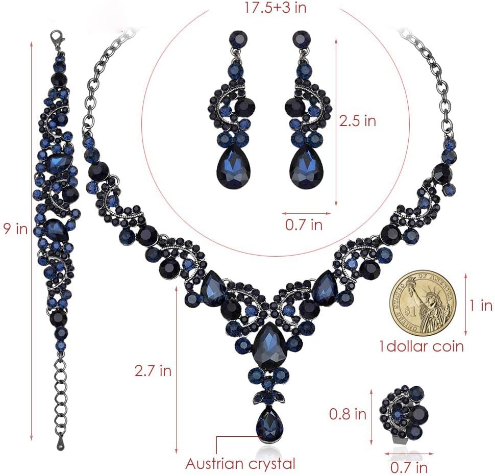 CSY Elegant Crystal Necklace Earrings Bracelet Ring Bridal Wedding Party Costume Jewelry Sets for Brides Women