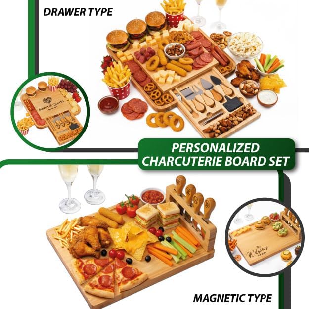 Personalized Charcuterie Board Gifts for Couples – Christmas Custom Large Cheese Board with Knife & Utensil Set for Wedding, Anniversary, Birthday, Housewarming, Engagement, Party, New Home