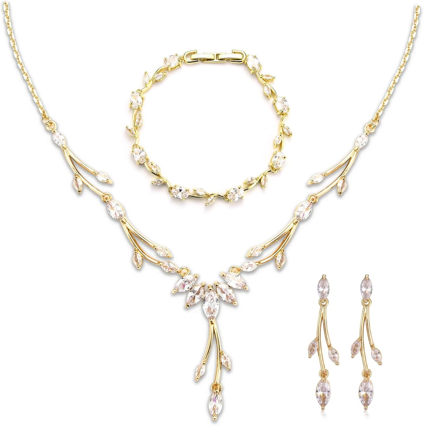 GULICX Jewelry Set for Womens, Rhinestone Necklace and Earrings Bracelet Set, Wedding Party Prom Jewelry Set for Brides Bridesmaid