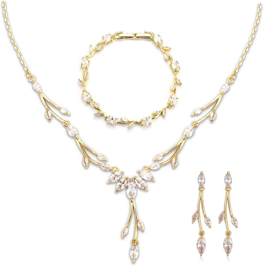 GULICX Jewelry Set for Womens, Rhinestone Necklace and Earrings Bracelet Set, Wedding Party Prom Jewelry Set for Brides Bridesmaid