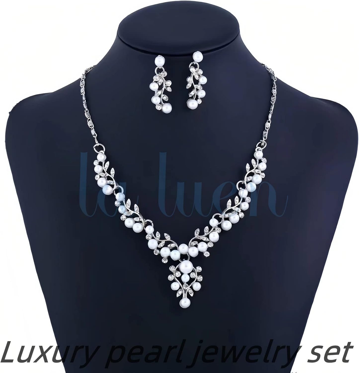 la luen Pearl Bride Wedding Jewelry Set Faux Pearls Crystal Rhinestone Necklace Earrings Bracelet Sets for Women Bridesmaid(3 PCS)