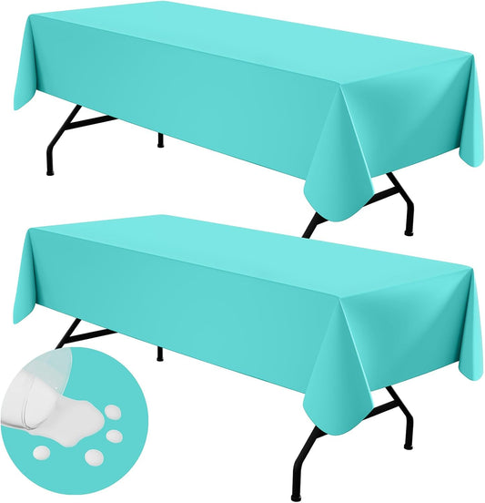 homing 2 Pack Rectangle Vinyl Tablecloth, Waterproof Spillproof Plastic Flannel Backed Table Cloth, Wipe Clean Table Cover for Dining, Buffet Parties and Camping (Teal, 54" x 78")