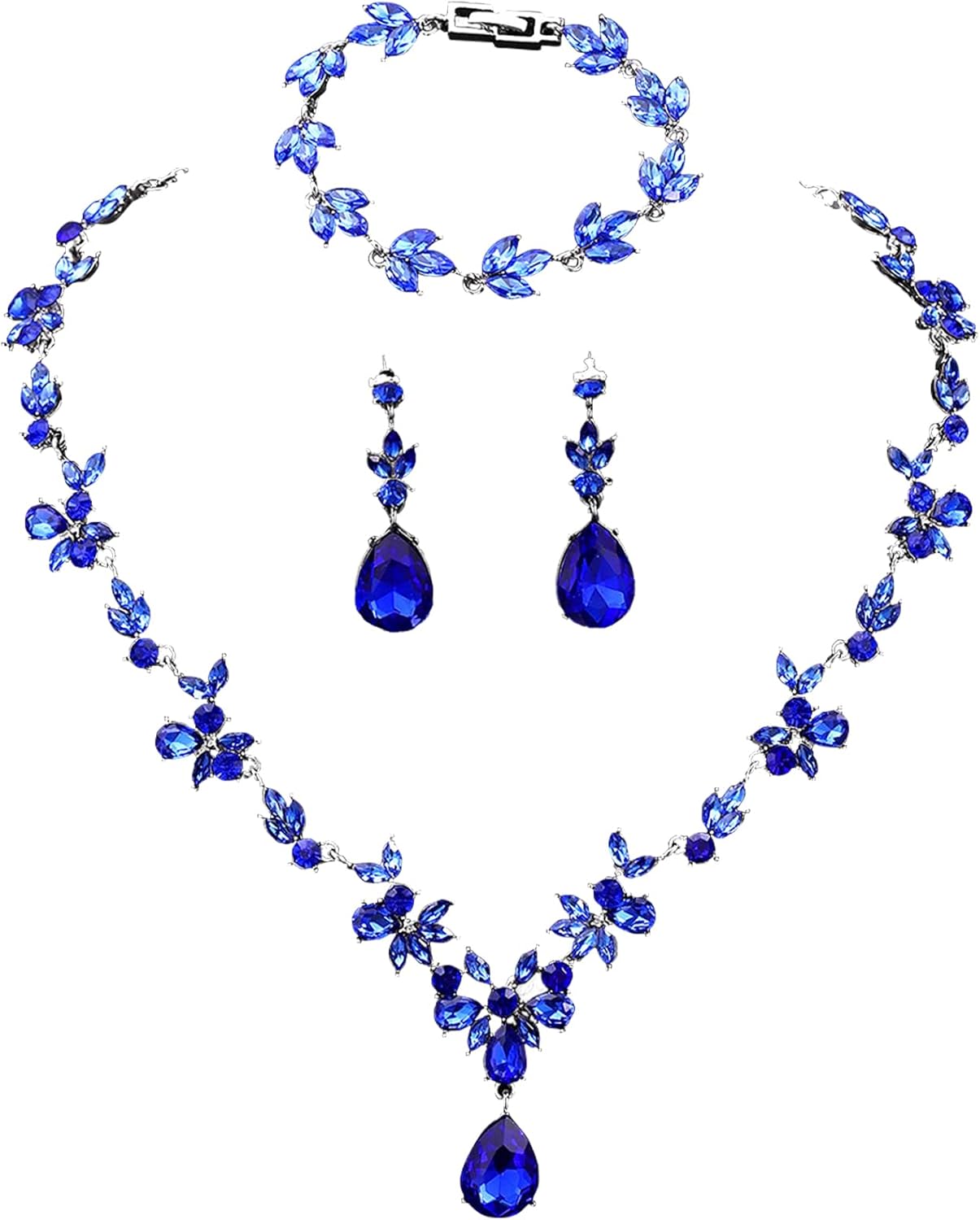 Kamirola Bridal Jewelry Set, Jewelry Set for Women, Necklace Dangle Earrings Bracelet Set, White Gold Plated (TR76)