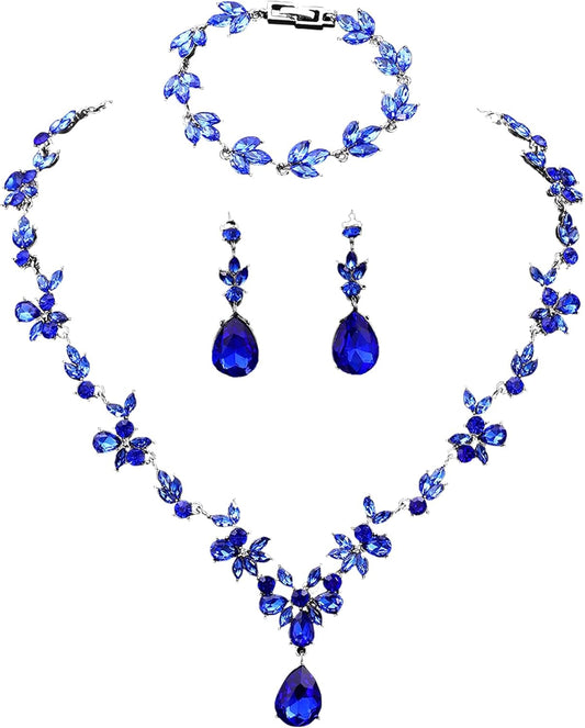 Kamirola Bridal Jewelry Set, Jewelry Set for Women, Necklace Dangle Earrings Bracelet Set, White Gold Plated (TR76)