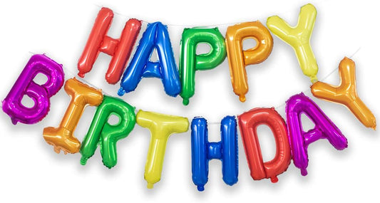KALOR Rainbow Happy Birthday Balloons Banner,16 Inch Mylar Foil Letters Sign,Reusable Balloons for 30th 40th 50th 60th Birthday Party Decorations
