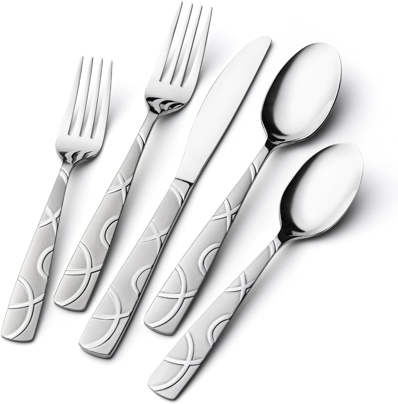 HIKAA 60PCS Stainless Steel Silverware Set, Modern Flatware Set for Kitchen, Mirror Polished Cutlery Set with Forks, Spoons and Knives，Dishwasher Safe