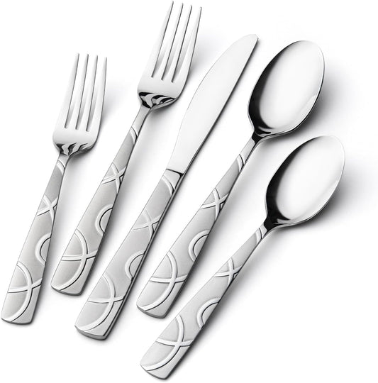 HIKAA 40PCS Stainless Steel Silverware Set, Modern Flatware Set for Kitchen, Mirror Polished Cutlery Set with Forks, Spoons and Knives，Dishwasher Safe