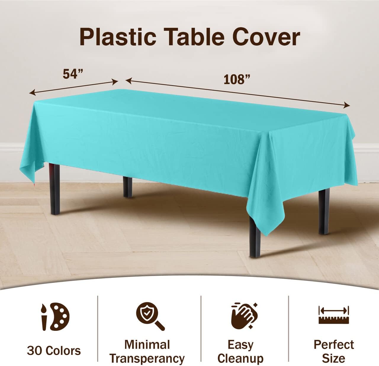 Exquisite 66% Thicker Premium Plastic Table Cloth Rectangle Table Cover 0.5 Mil 6 Pack Aqua Table Cloth 54 Inch x 108 Inch Disposable Tablecloth Won't Tear Easily Like Cheap Thin Brands