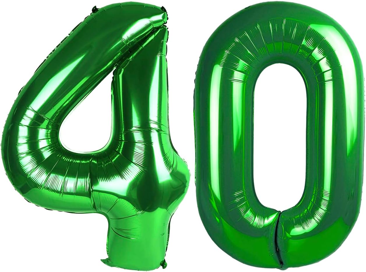 Green Number 40 Balloon 40 inch, 40th Green Birthday Decorations, 40 Year Old Women Men Party Supplies, St. Patrick's Day Games Theme Birthday Deco