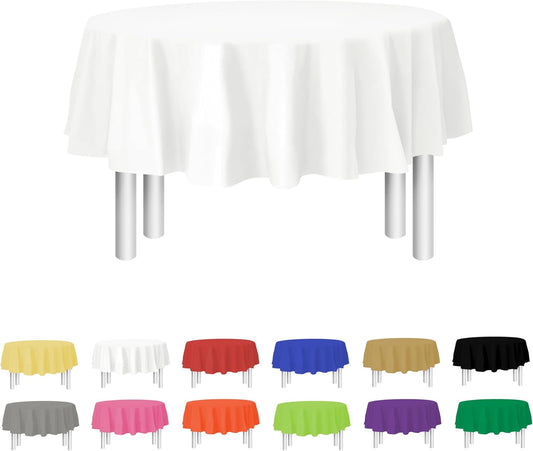 White Disposable Plastic Tablecloth for Round Tables (12 Pack) 84 inches Table Cloths for Parties, Events & Weddings, Indoors & Outdoors, Plastic Table Cover