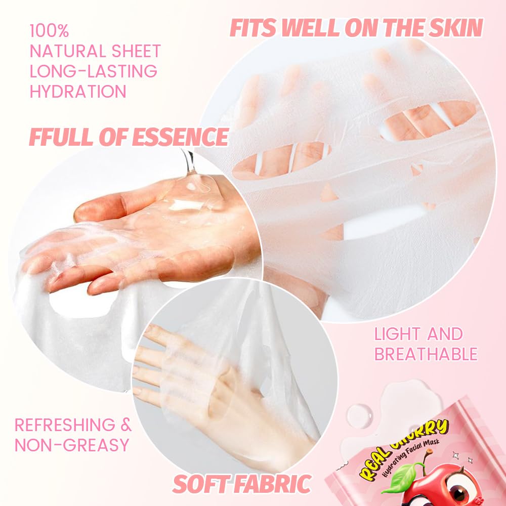 Kaely 12 Pack Fruit Face Masks for Kids, Kids Face Mask Spa Day Kit Supplies, Spa Party Favors for Teens Girls Women, Sheet Facial Mask Skincare Gifts Set, Moisturize Soothe for All Skin Types, 02