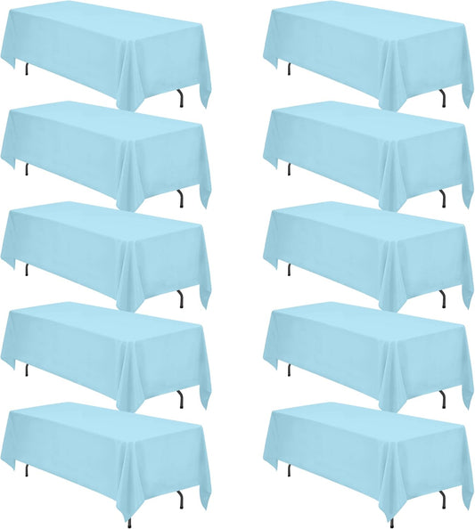 BRILLMAX 10 Pack Light Blue Tablecloths 70 x 120 Inch for 6ft or 8ft Rectangle Tables - Rectangular Bulk Linen Polyester Fabric Washable Cloth Cover for Wedding Reception Banquet Birthday Party