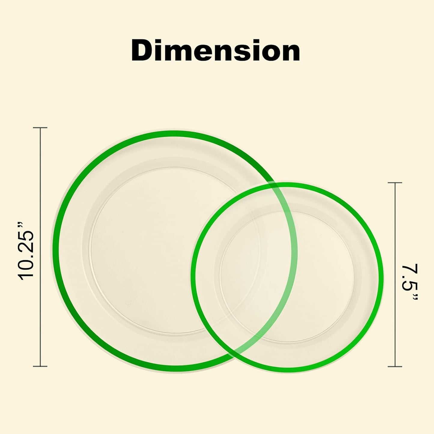 200PCS Green and Clear Plastic Plates, Green Disposable Plate Set with 100 Dinner Plates and 100 Dessert Plate for Party, St. Patrick's Day