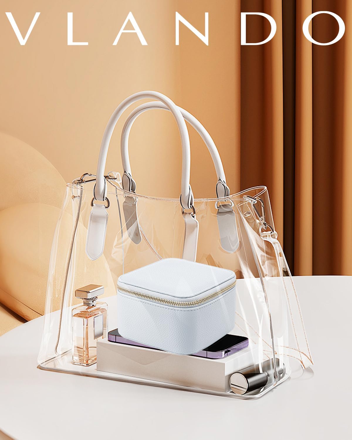 Vlando Travel Jewelry Case,Travel Jewelry Organize with 6 Velvet Jewelry Zipper Pockets,Premium Petal Hardware Jewelry Case for Birthday Wedding Graduation Gifts-Baby Blue