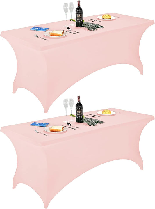 FORLIFE 2Pack Spandex Table Covers，Fitted Tablecloth for Rectangular Tables, Stretch Patio Table Covers, Universal Spandex Table Cover for Wedding, Banquet, Party (6ft, Blush Pink)