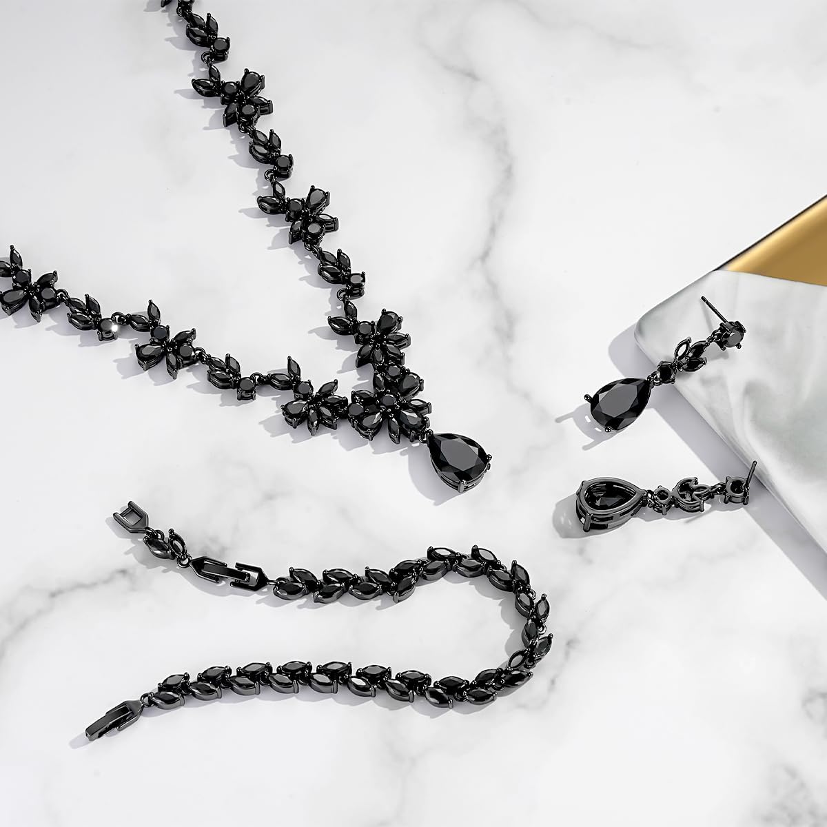 Hadskiss Jewelry Set for Women, Necklace Dangle Earrings Bracelet Set with White AAA Cubic Zirconia, Allergy Free Wedding Party Jewelry for Bridal Bridesmaid