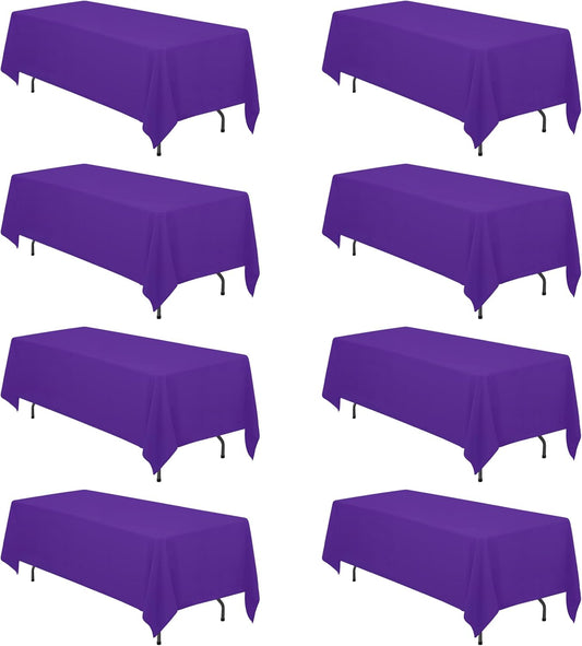 BRILLMAX 8 Pack Purple Tablecloths 70 x 120 Inch for 6ft or 8ft Rectangle Tables - Rectangular Bulk Linen Polyester Fabric Washable Cloth Cover for Wedding Reception Banquet Birthday Party