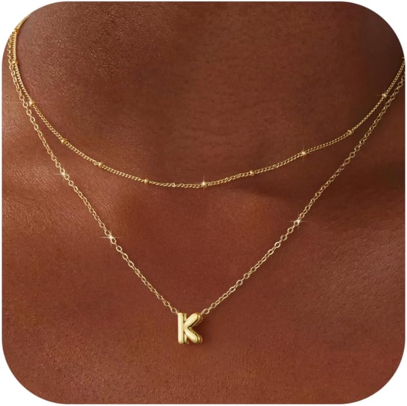 Bubble Letter Necklace Layered Initial Necklaces for Women Dainty Cute Choker Pendant Stack Jewelry Teen Gift Trendy Stuff