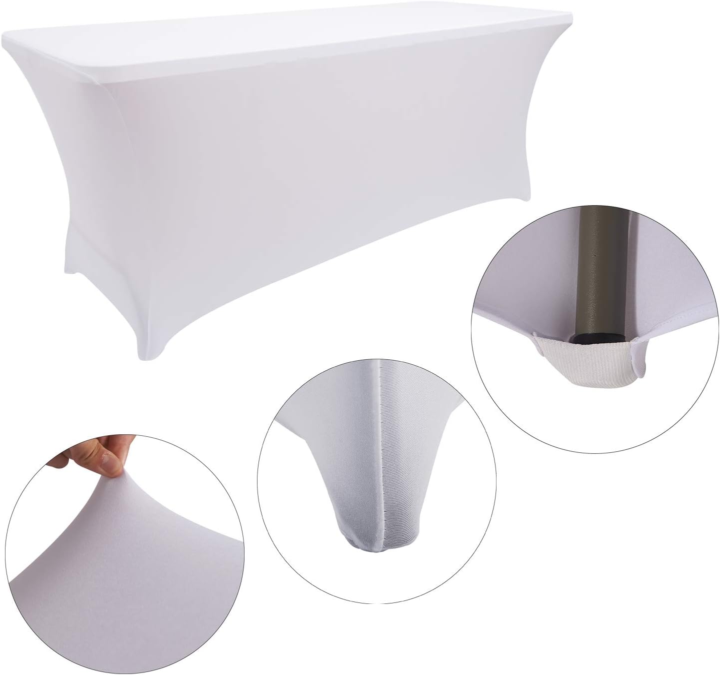 LZY 4 Pack Spandex Table Covers 6 Feet, Stretch/Fitted Table Covers for 6 Feet Folding Table, Rectangular Spandex Table Cloths for Wedding Party or Event (6FT-4PCS, White)