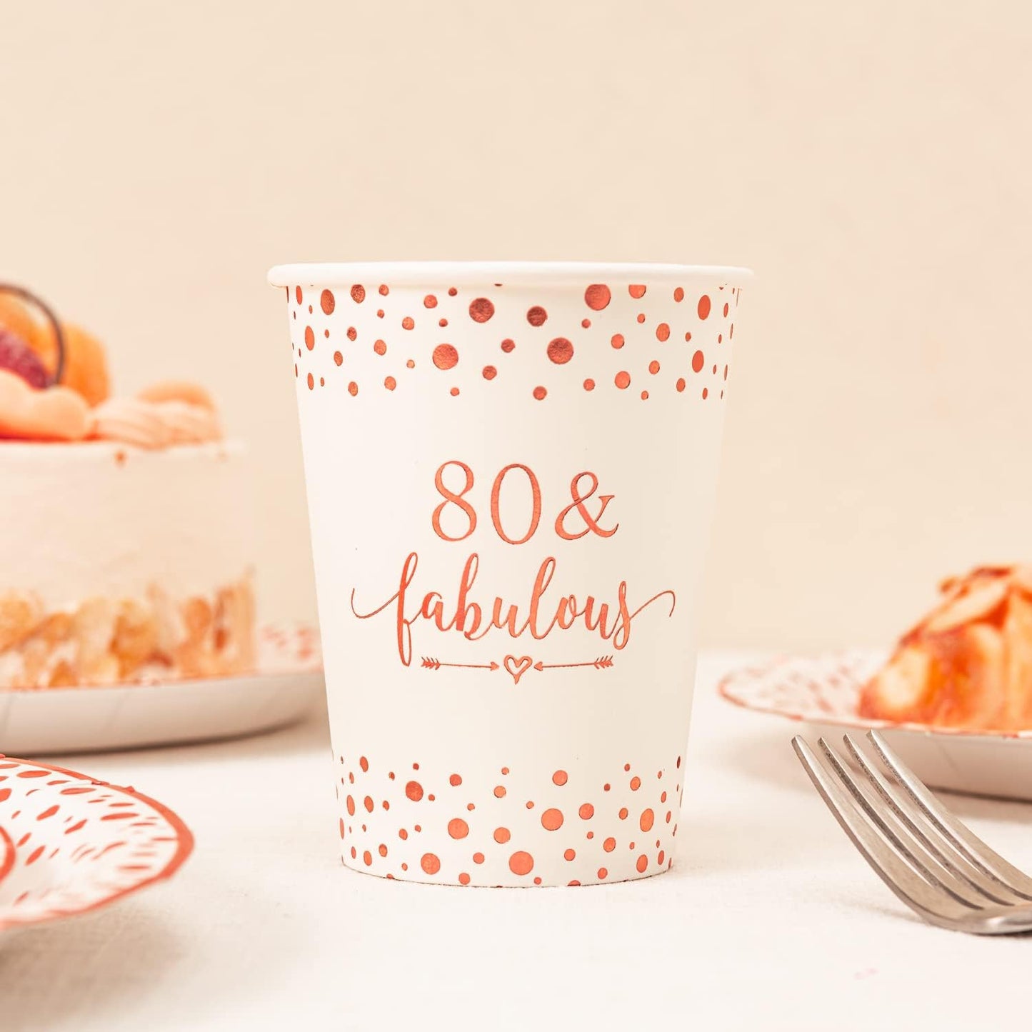 Crisky Rose Gold Foil 80 Fabulous Napkins Plates Cups Set for Women 80th Birthday Party Decorations Supplies, Disposable Tableware Set of 24 (9" Plates, 7" Plates, Luncheon Napkins, 9oz Cups)