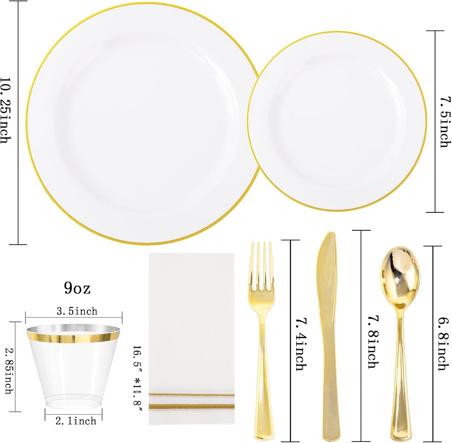 SUT 350 PCS Elegant White and Gold Disposable Dinnerware Set - Premium Dinner & Salad Plates, Cups, Napkins & Cutlery for 50 Guests - All-Inclusive Party Plastic Plates