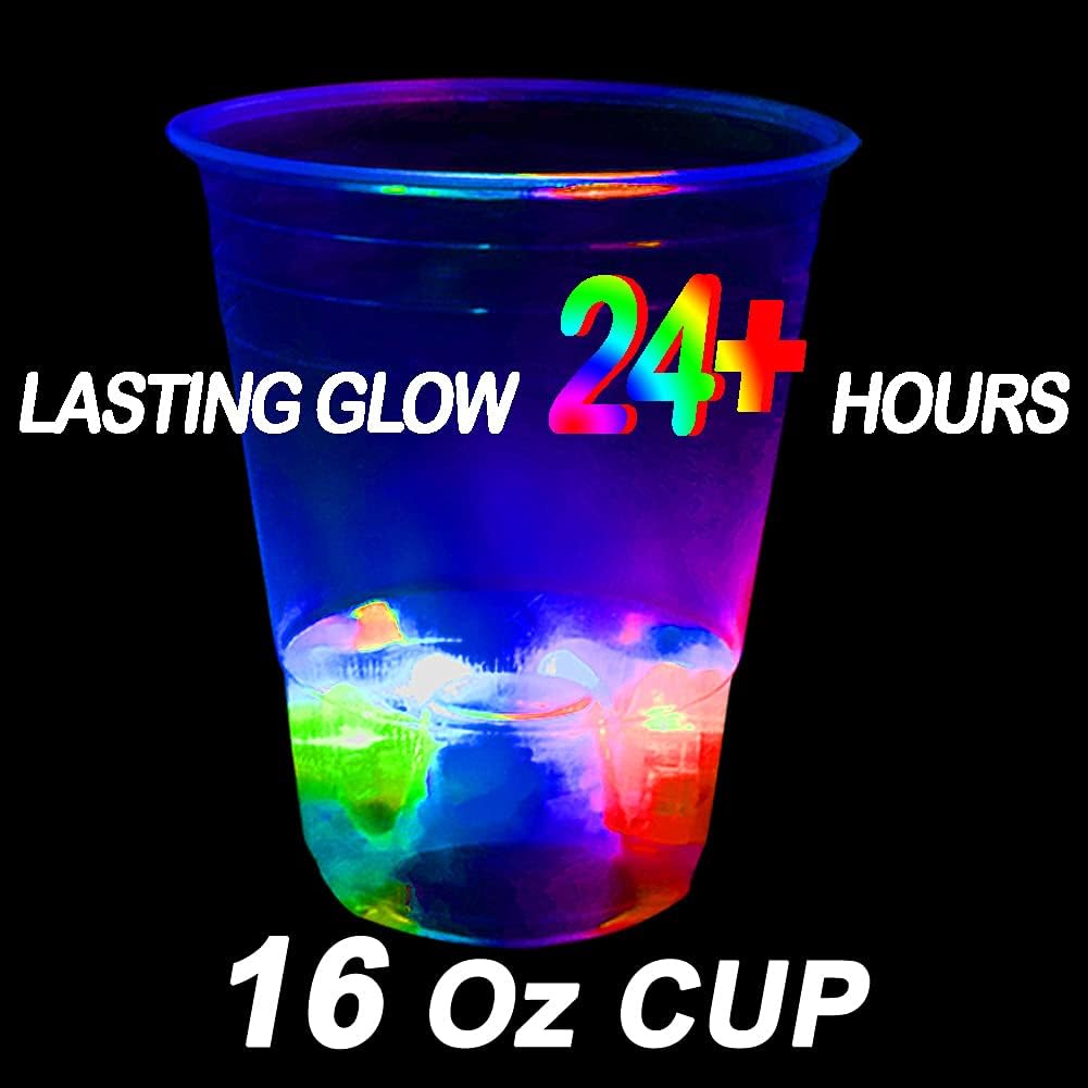 16oz Glowing Party Cups for Indoor Outdoor Party Event Fun, Pack with Flashing color Bright Glow-In-The-Dark Colors for House Parties Birthdays Concerts Weddings BBQ Beach DJ Holidays