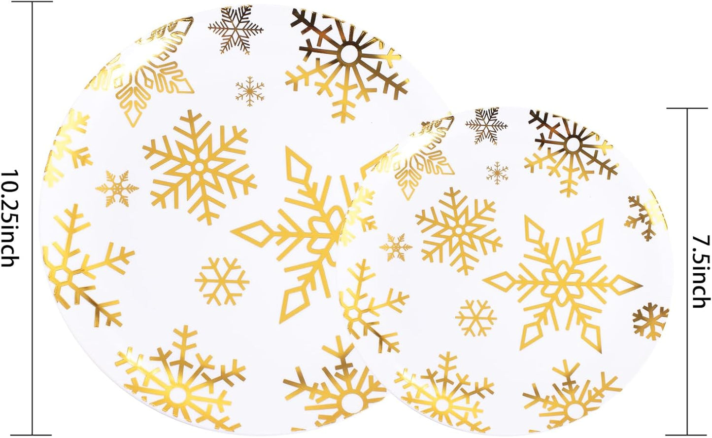 WDF 50 Pieces Plastic Christmas Plates - White and Gold Plates with Snowflake include 25 Dinner Plates, 25 Salad Plates - Disposable Gold Plastic Plates for Christmas Party, Winter