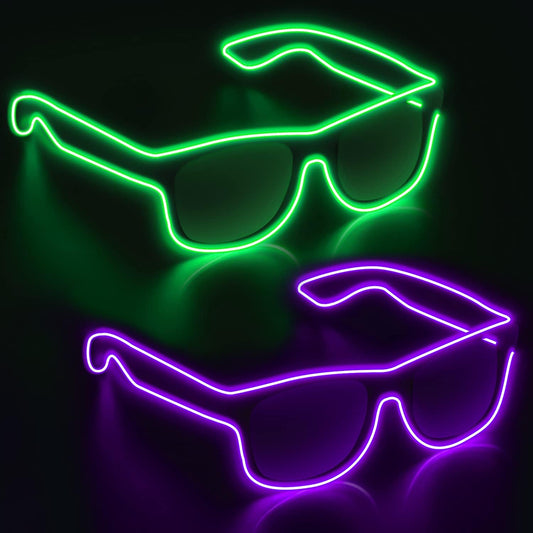 YouRfocus Wireless Led Light up Glasses 2 Pack Glow in The Dark Neon Rave Glasses for Rave Party, EDM, Halloween, Christmas (Green + Purple)